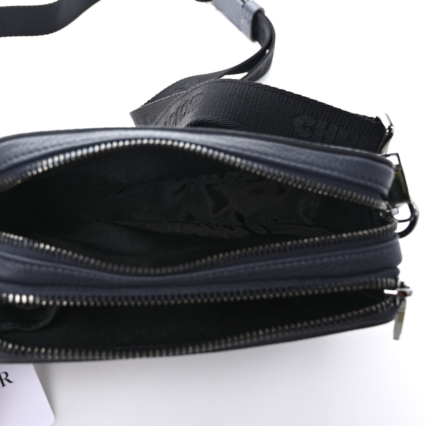 Grained Calfskin Double Zip Crossbody Pouch Blue