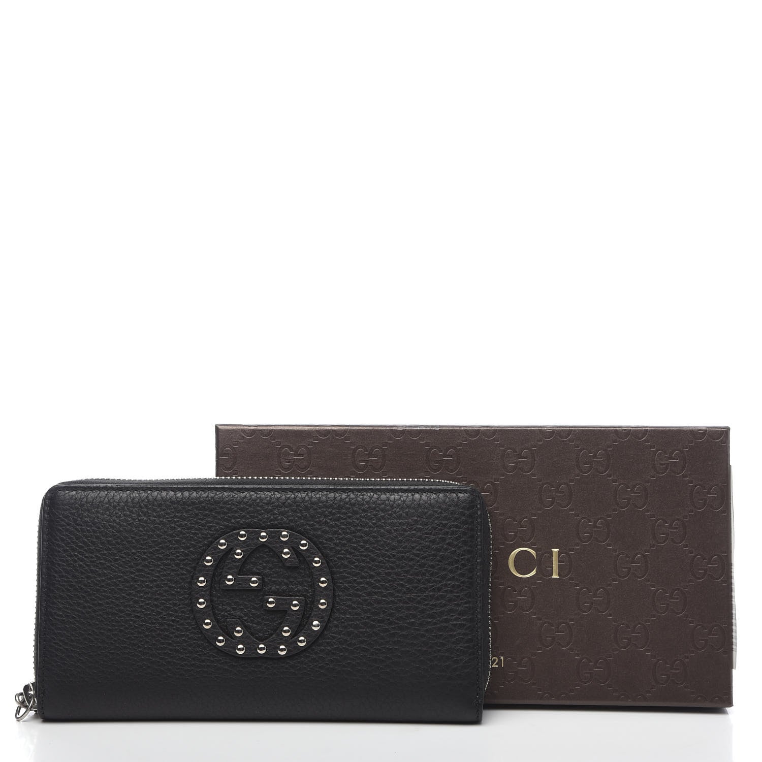 Gucci Pebbled Calfskin Studded Soho Zip Around Wallet Black 7 of 7