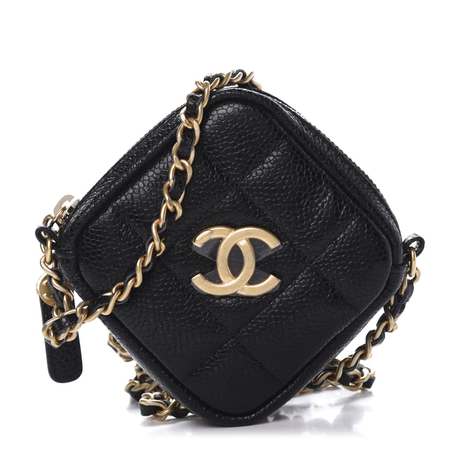 Chanel Caviar Quilted Diamond Coin Purse With Chain Black 1 of 11