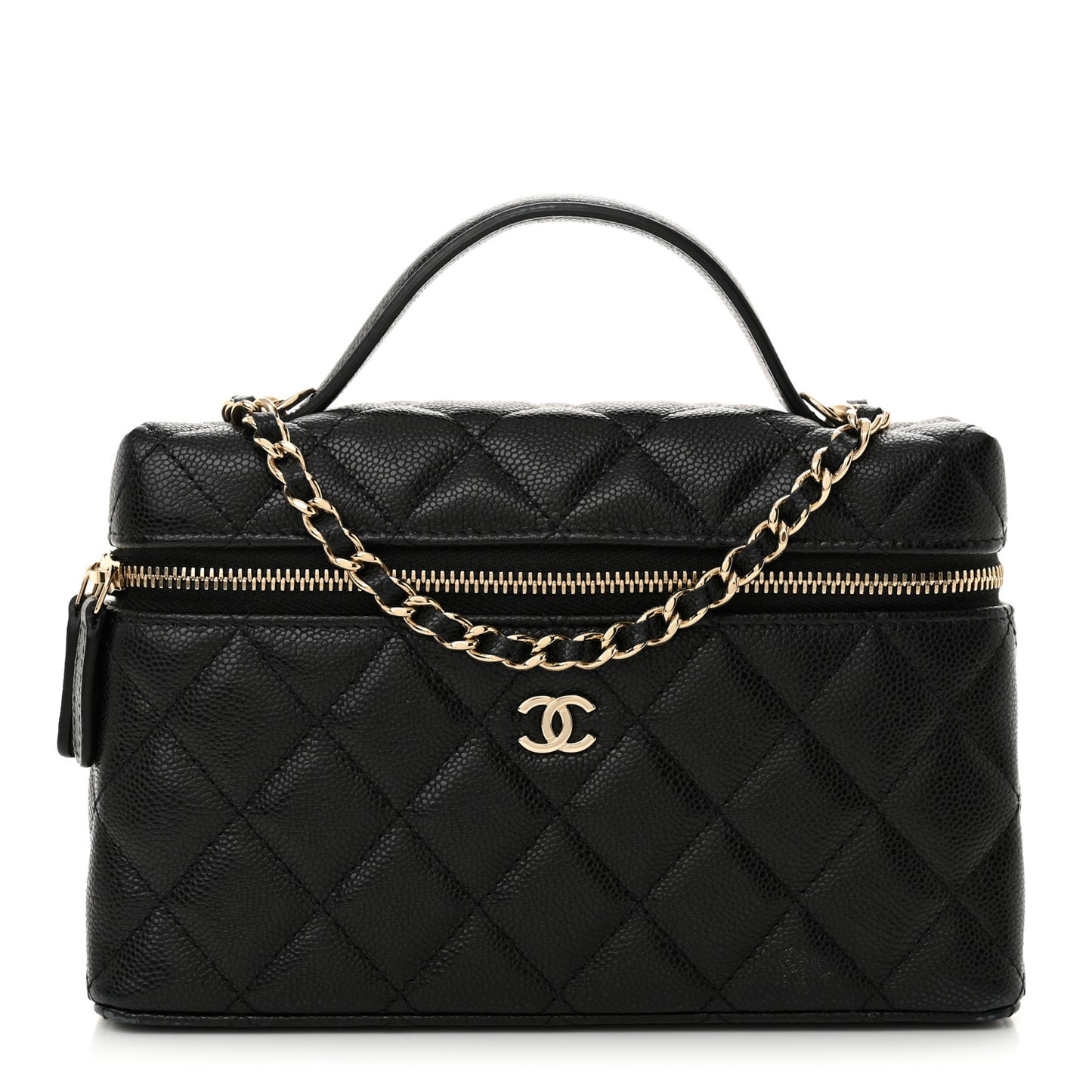 Caviar Quilted Top Handle Slim Vanity With Chain Black