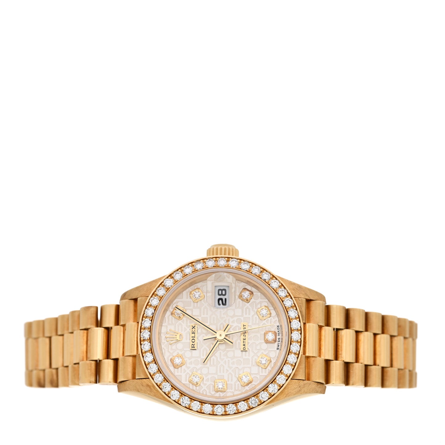 18K Yellow Gold Diamond Bezel 26mm Datejust President Watch Silver Jubilee 79138