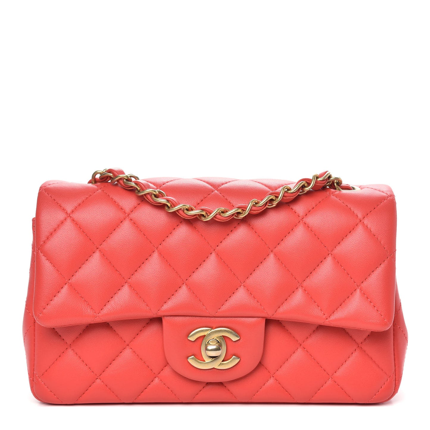 Lambskin Quilted Mini Rectangular Flap Coral