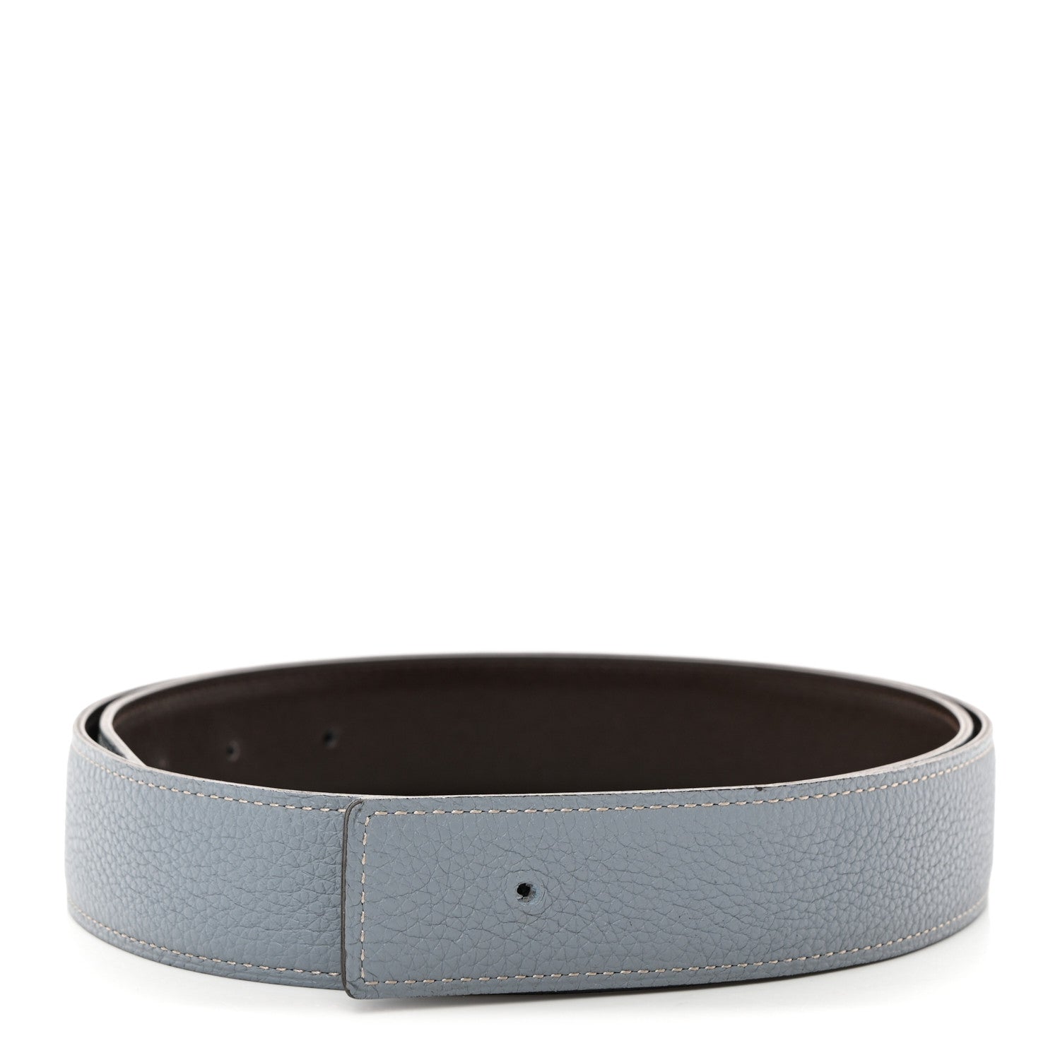 Hermes Box Togo 32mm Belt Strap 85 Bleu Lin Chocolate 1 of 9