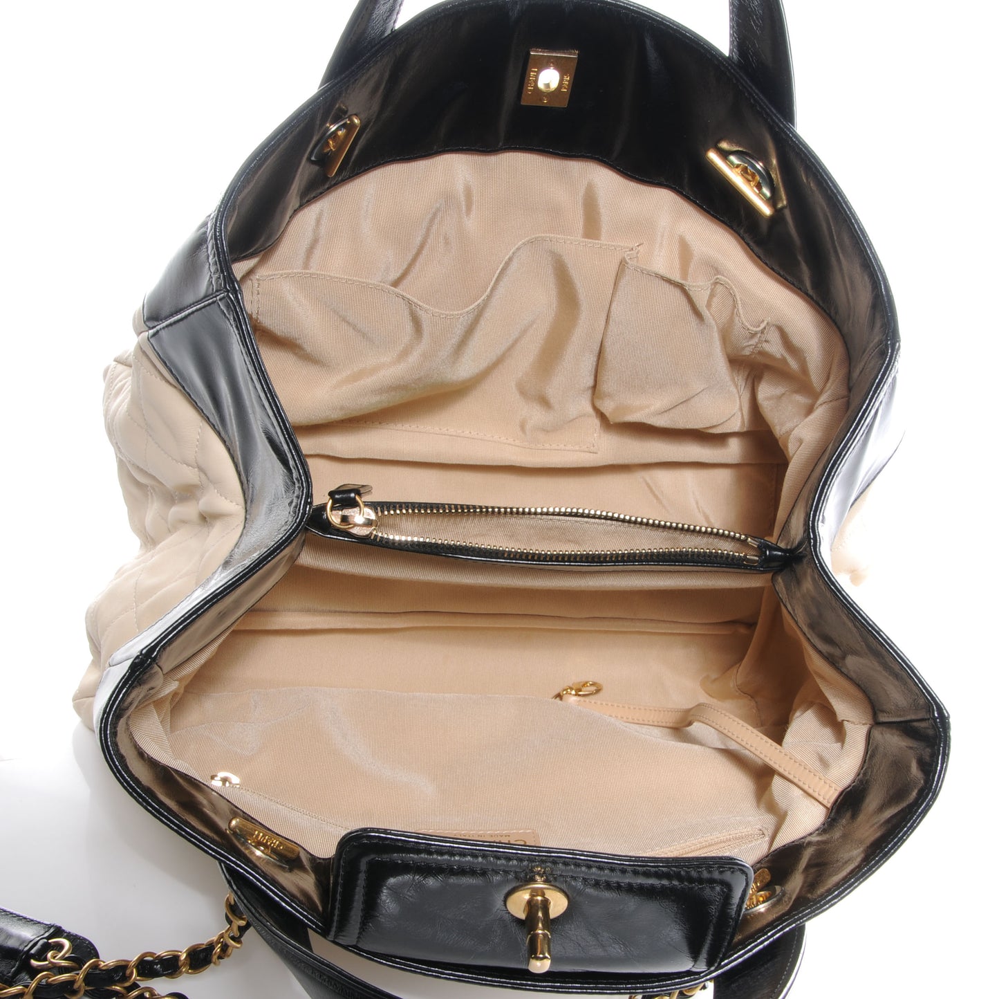 Calfskin In The Mix Shopping Tote Beige Black