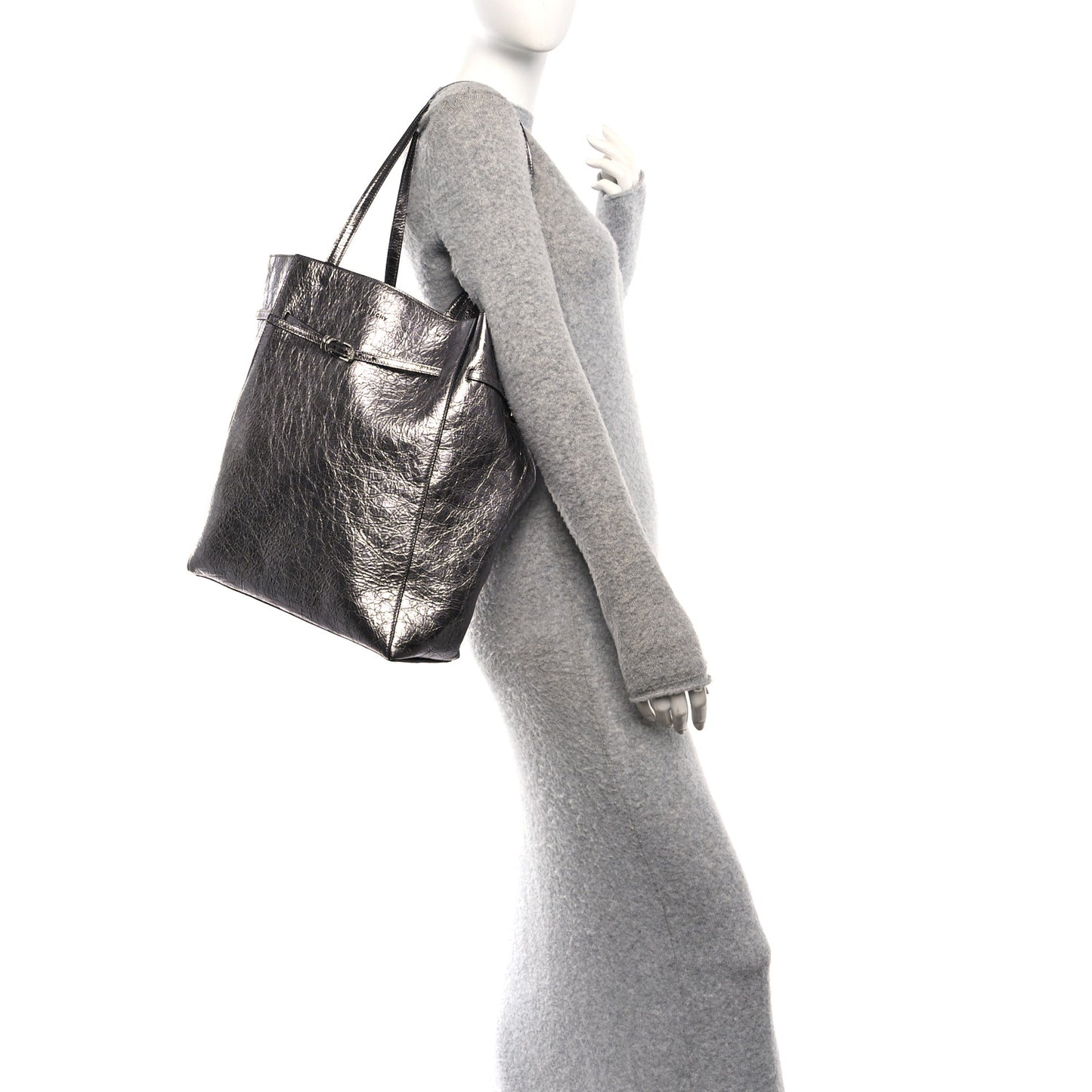 Metallic Calfskin Voyou Medium Tote Bag Silver
