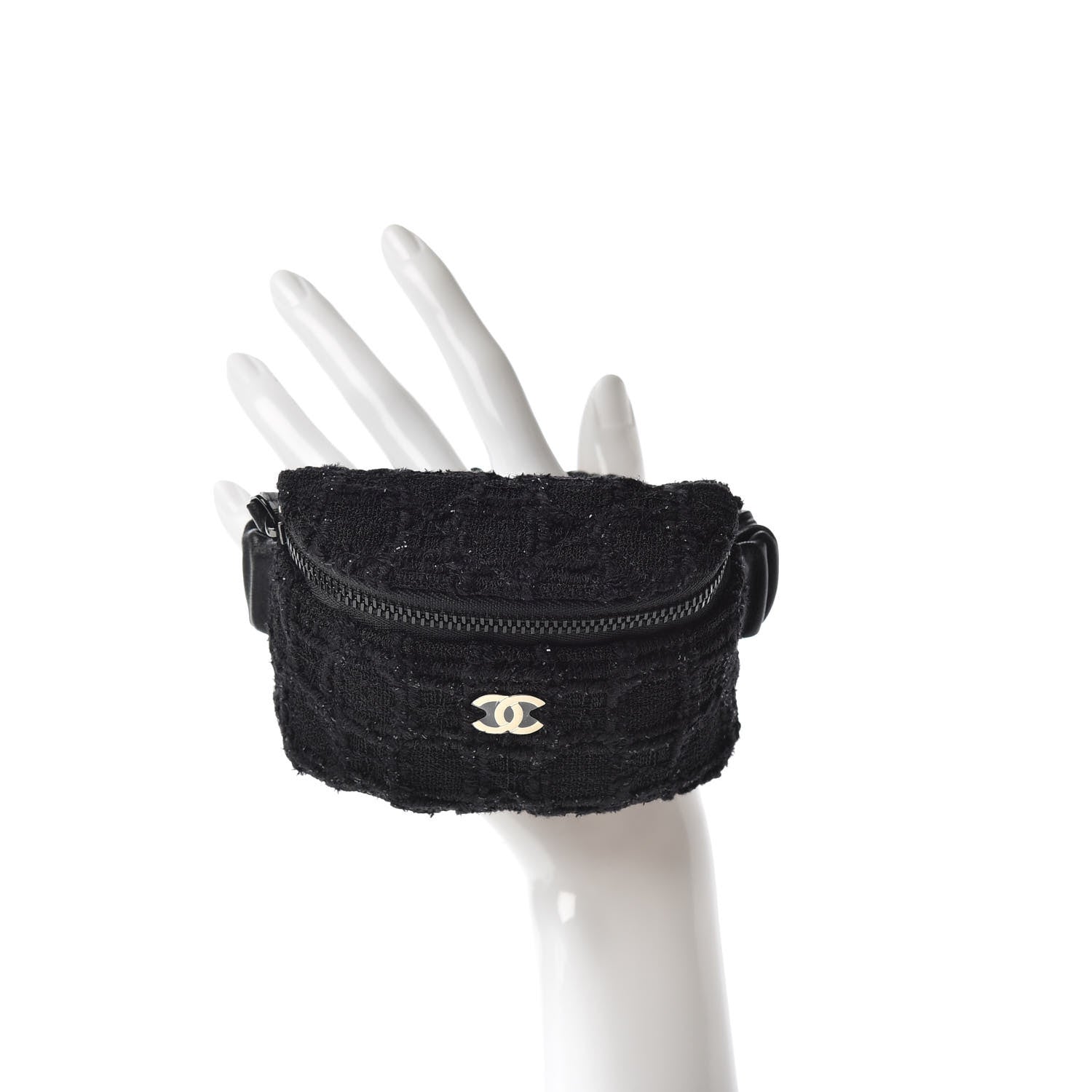 Chanel Tweed Lambskin Quilted Arm Coin Purse Black 2 of 7