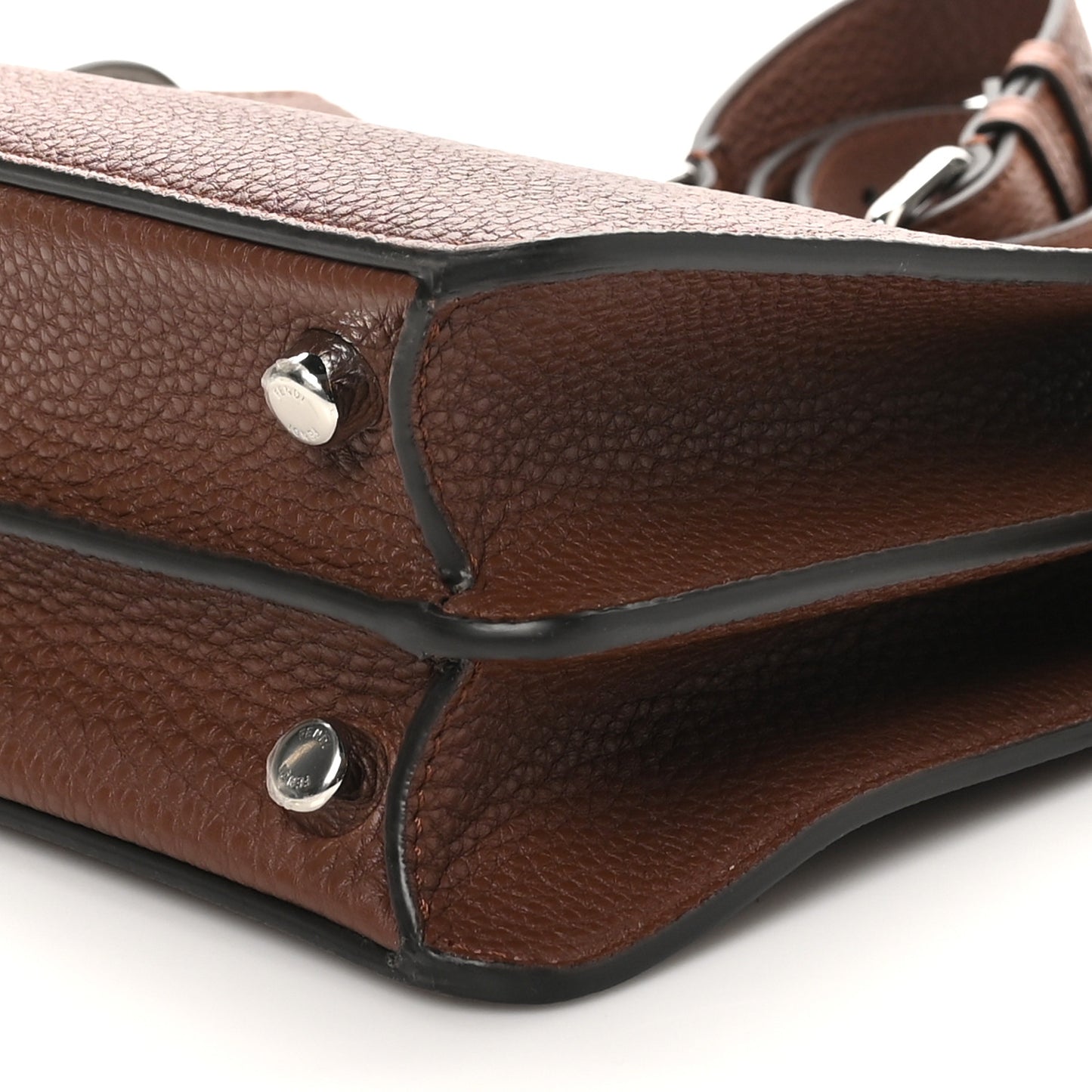 Cuoio Romano Vitello Cover Glazed Fabric Bi-Color FF 1974 Mini Peekaboo I SEE U Satchel Ghianda Grezzo