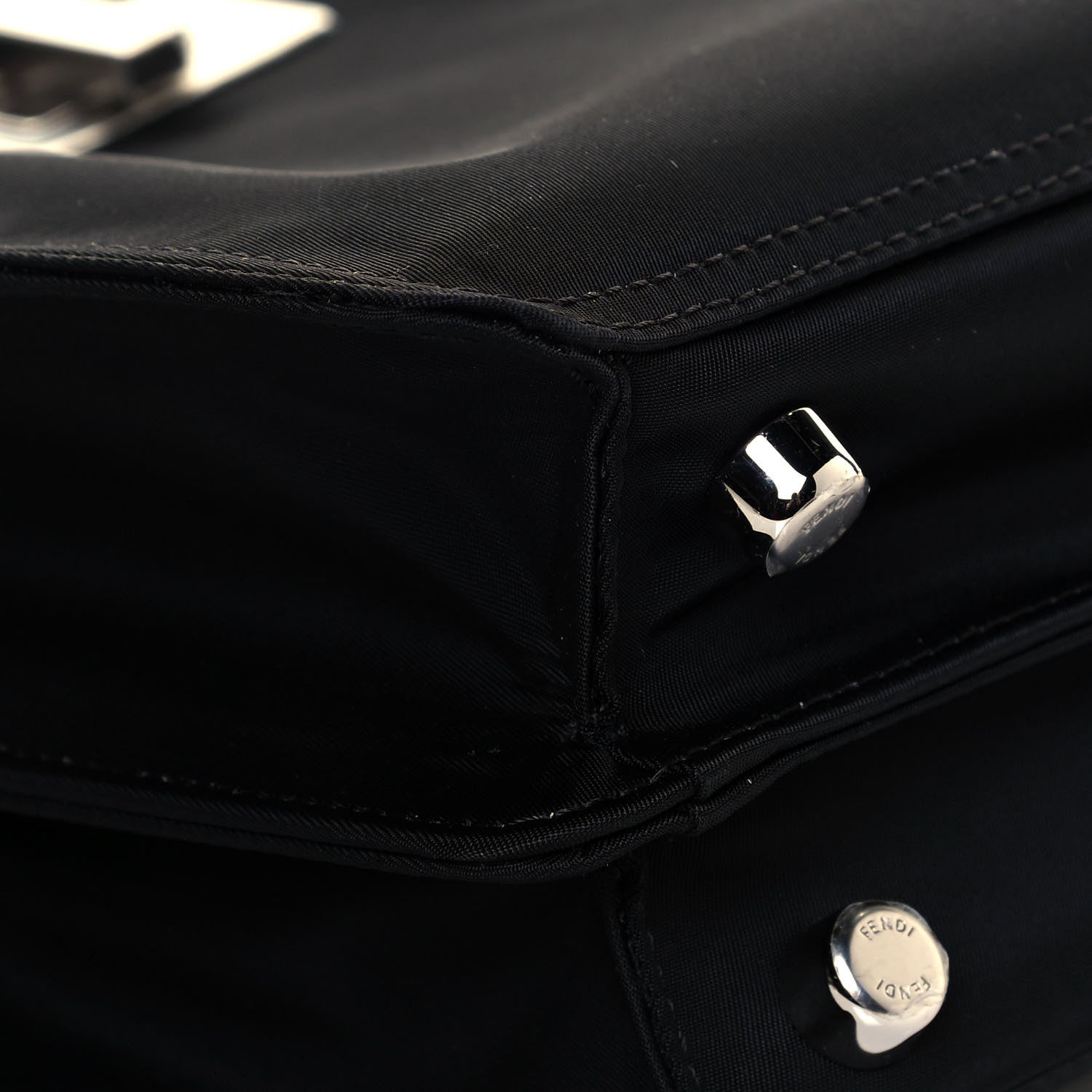 Fendi Nylon Vitello Cover Logo Embossed Mini Peekaboo I SEE U Satchel Black White 10 of 11