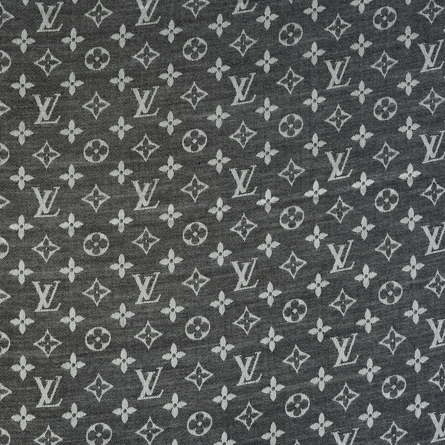 Wool Silk Monogram Denim Shawl Black