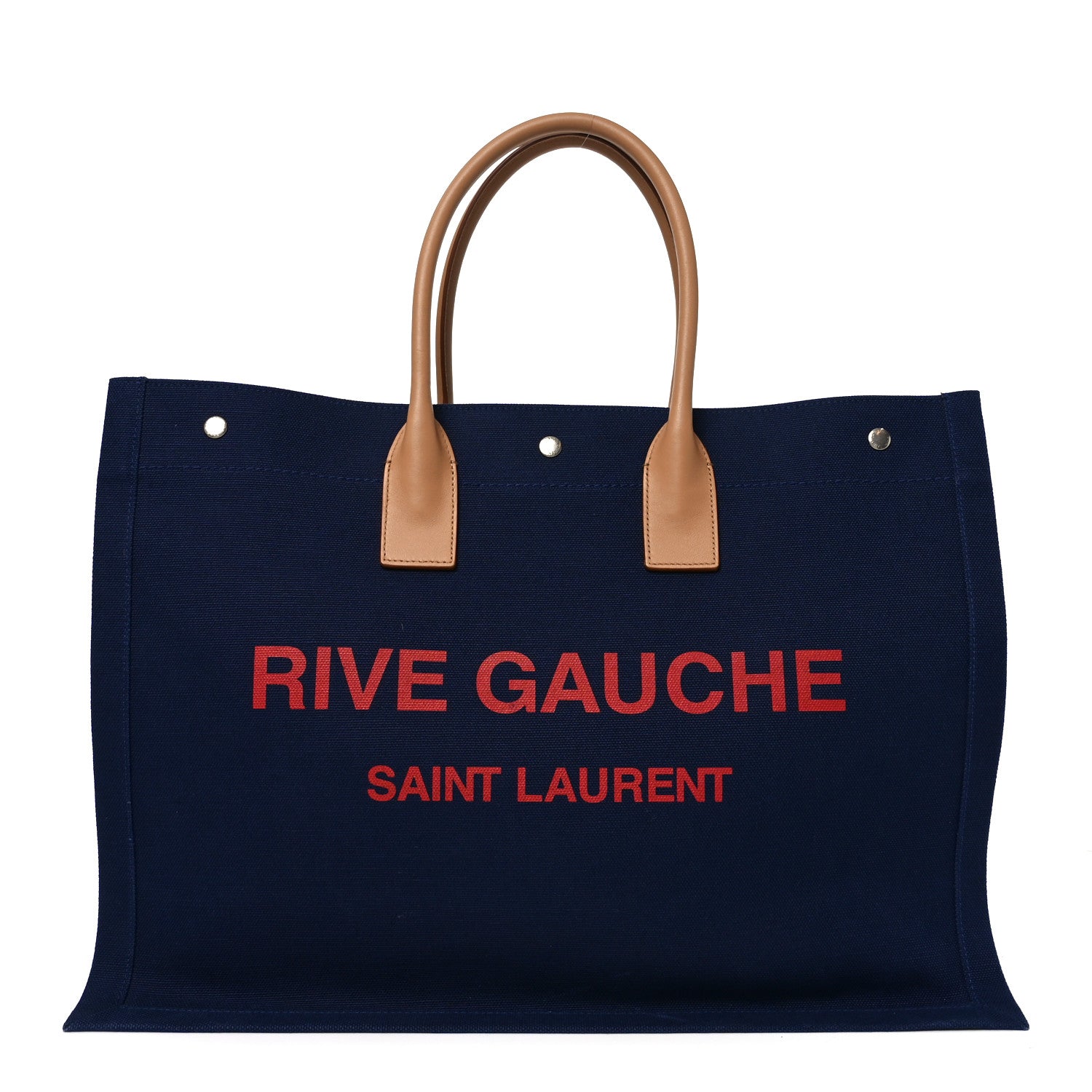 Saint Laurent Linen Calfskin Rive Gauche Tote Blue Rouge Eros 1 of 10