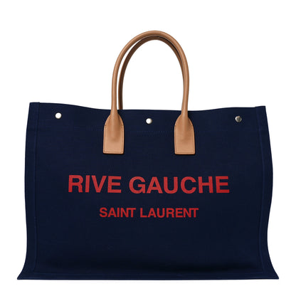 Saint Laurent Linen Calfskin Rive Gauche Tote Blue Rouge Eros 1 of 10