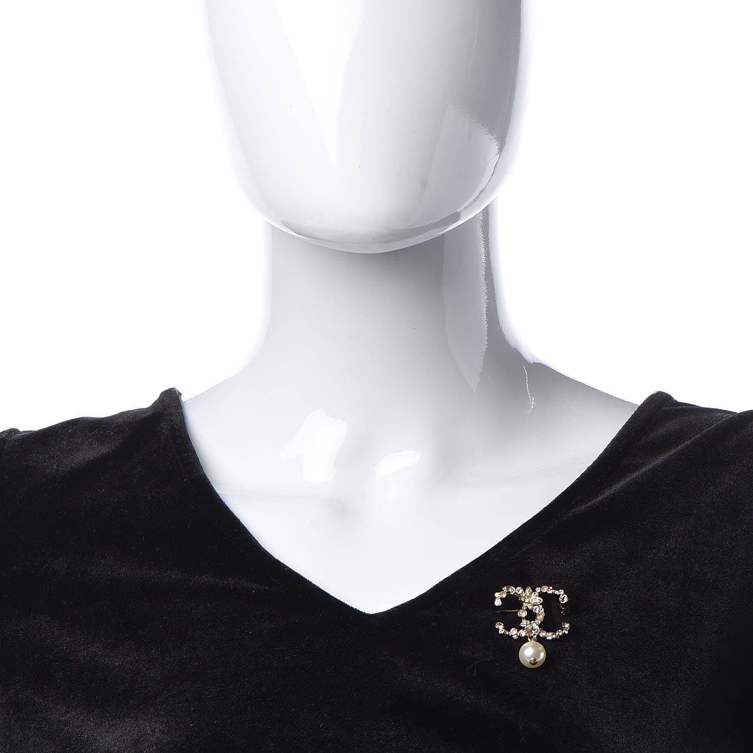 Chanel Crystal Pearl Drop CC Brooch Gold 2 of 7