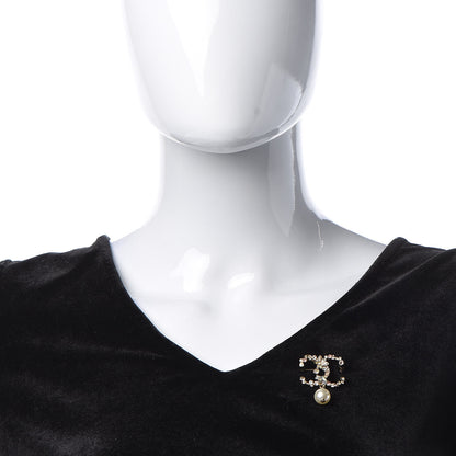 Chanel Crystal Pearl Drop CC Brooch Gold 2 of 7