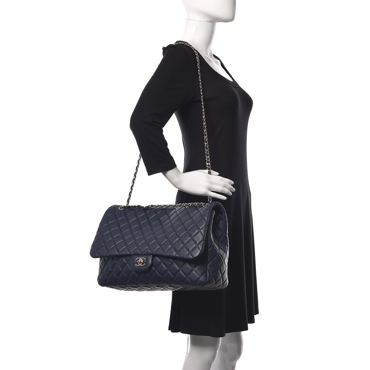 Calfskin Quilted Small XXL Travel Flap Bag Navy