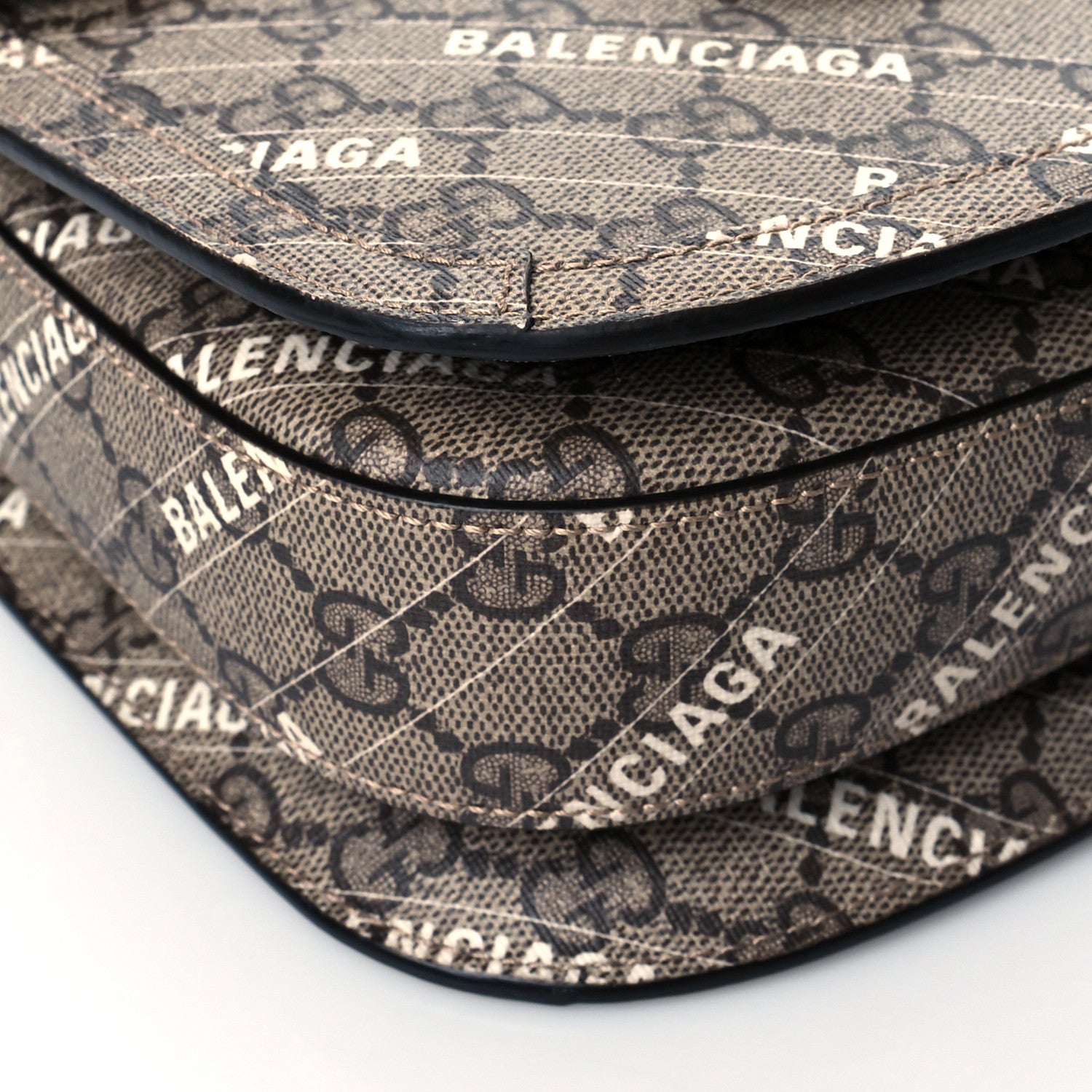Gucci X BALENCIAGA GG Supreme Monogram Logo Print Horsebit 1955 Shoulder Bag Beige Ebony 5 of 11