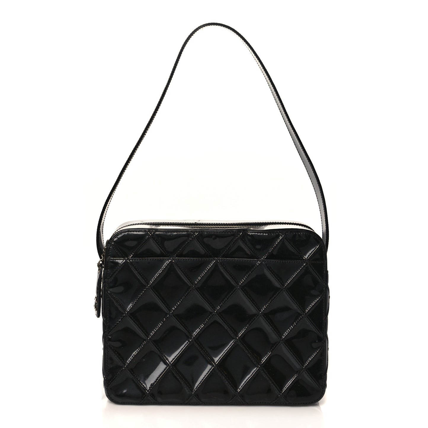 Patent Diamond Stitch Shoulder Bag Black