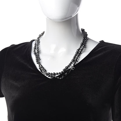 Chanel Ruthenium Pearl Beaded CC Long Necklace Black 2 of 4