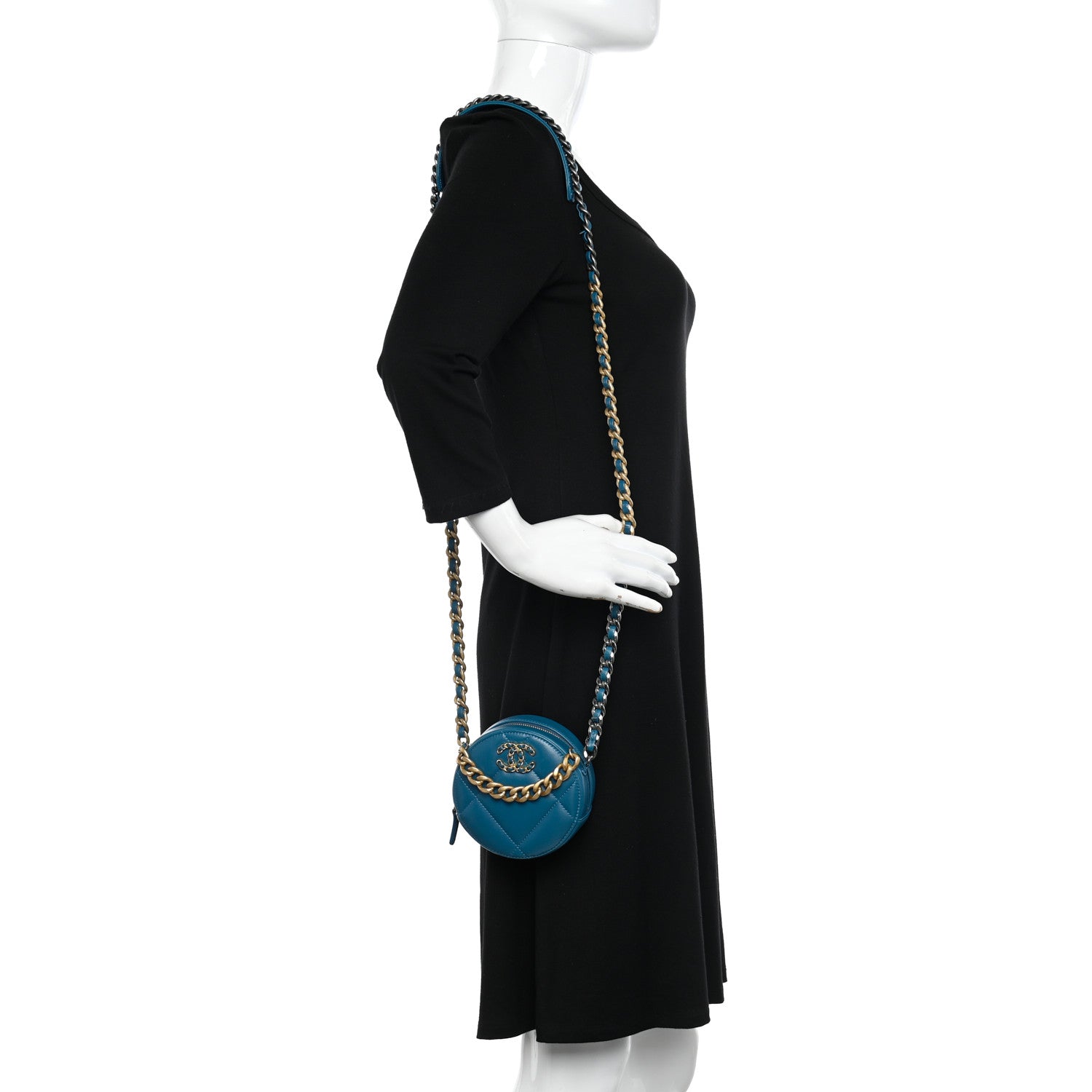 Chanel Lambskin Quilted Chanel 19 Round Clutch With Chain Blue 2 of 10