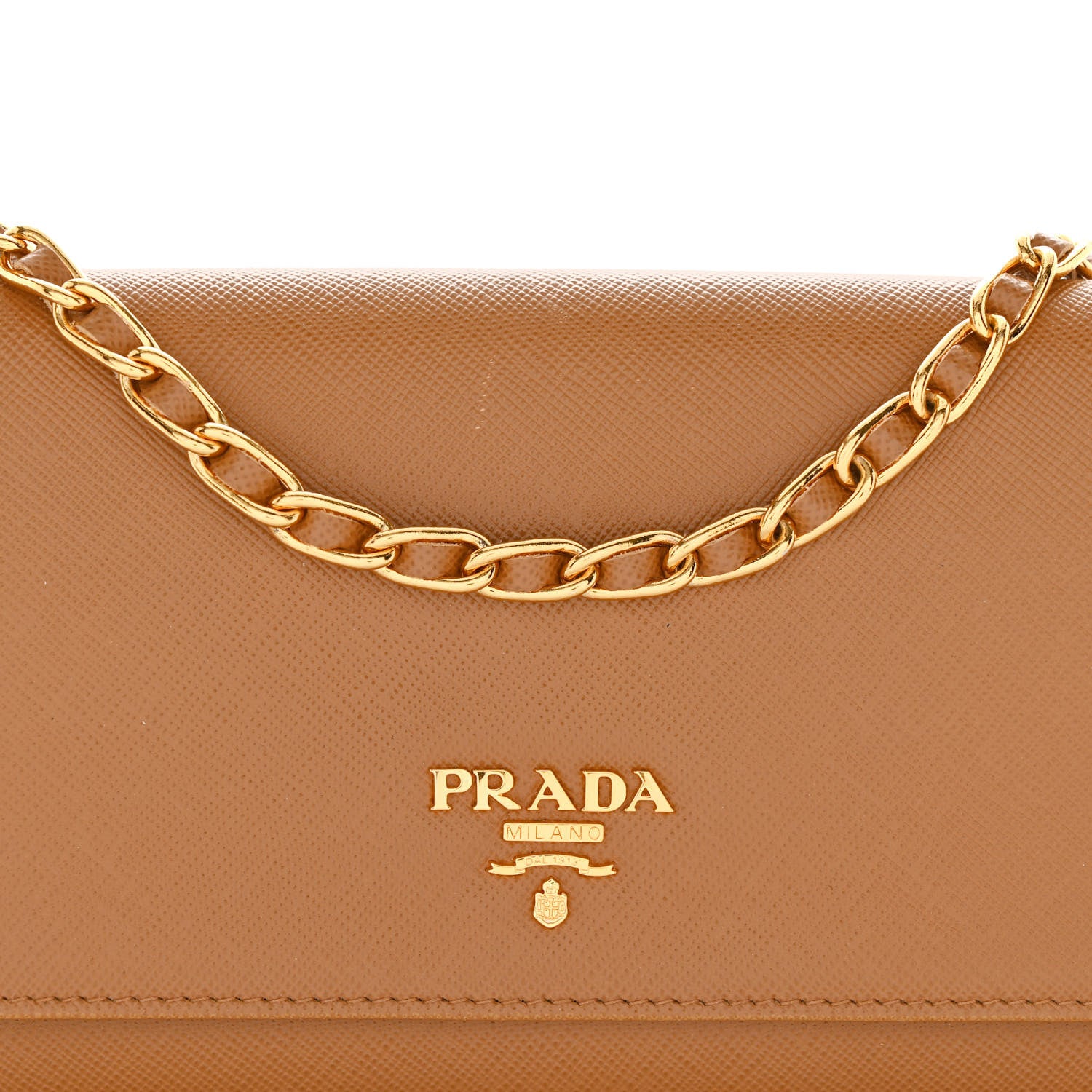 Prada Saffiano Metal Oro Chain Wallet Caramel 7 of 10