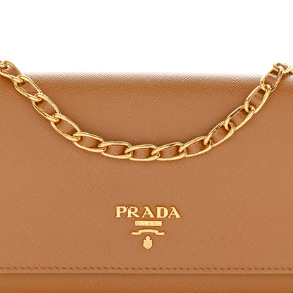 Prada Saffiano Metal Oro Chain Wallet Caramel 7 of 10