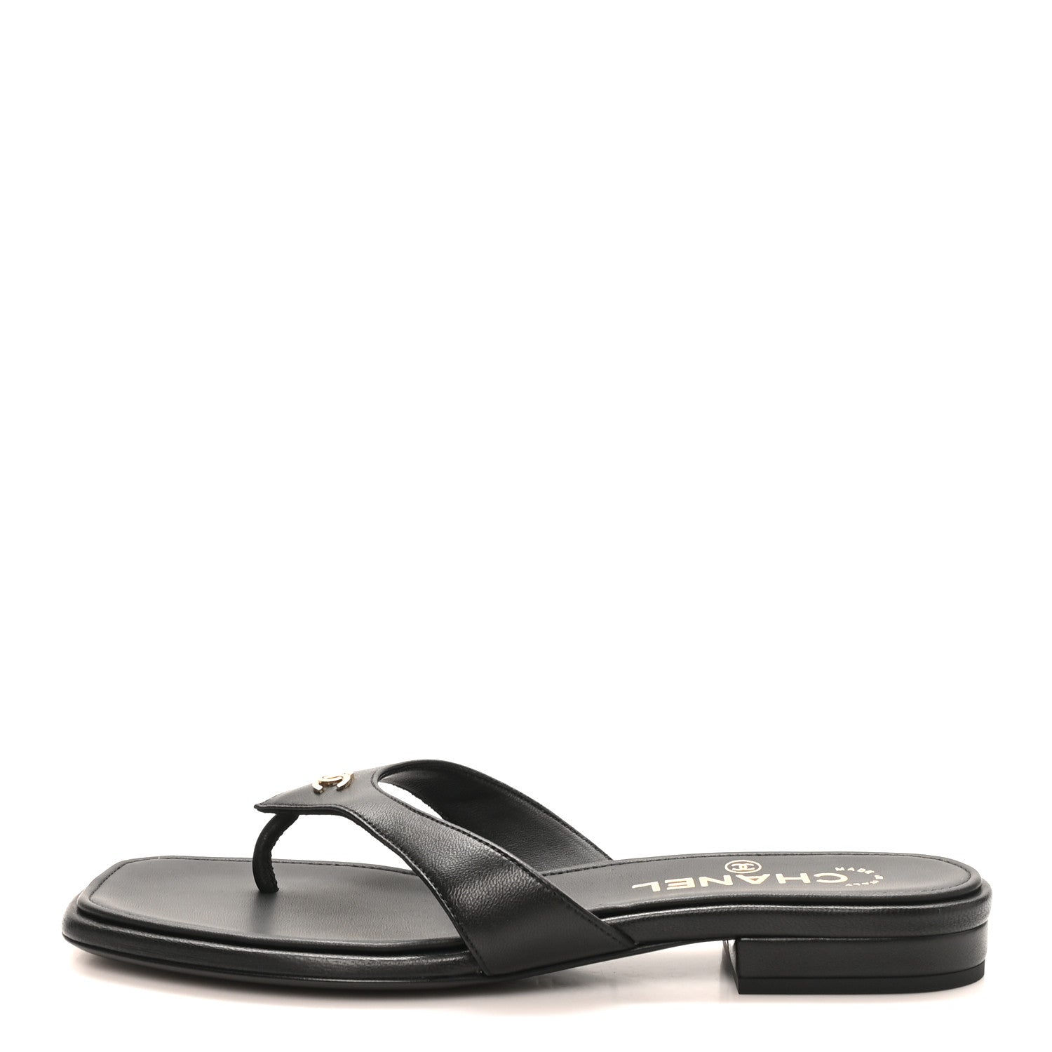 Chanel Lambskin CC Thong Sandals 37 Black 1 of 9