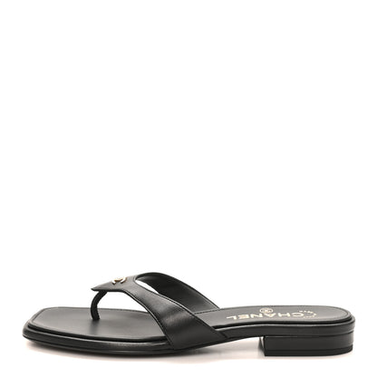 Chanel Lambskin CC Thong Sandals 37 Black 1 of 9