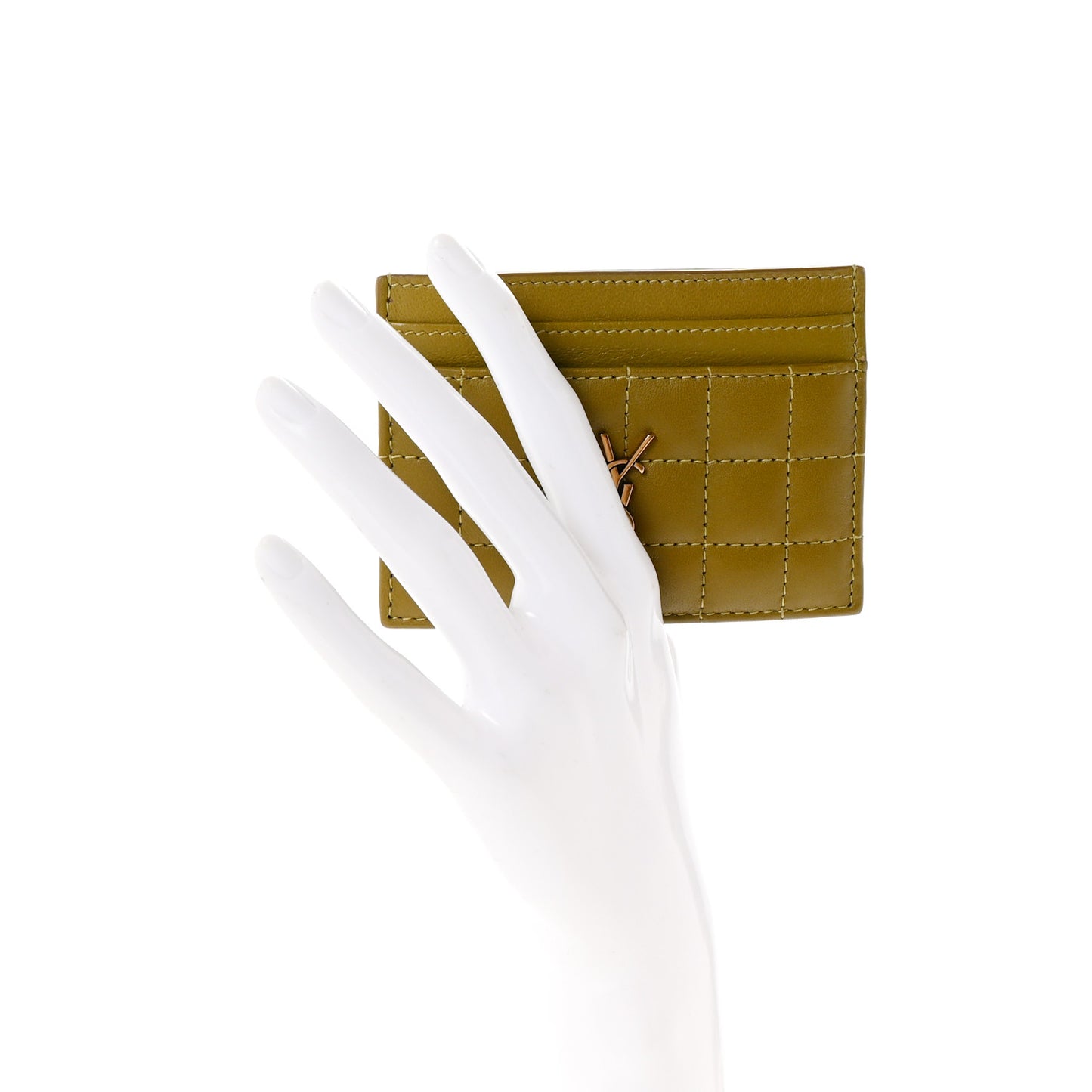 Lambskin Quilted Cassandre Credit Card Case Olive Drab