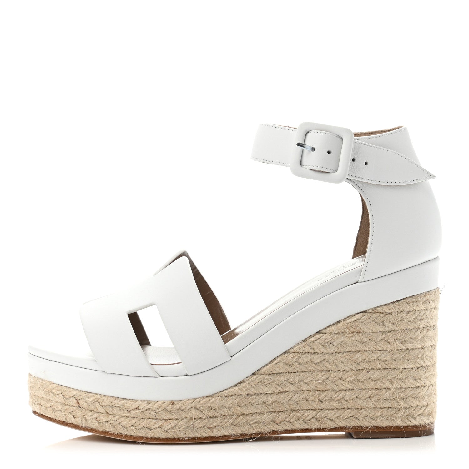 Hermes Goatskin Doll 60 Espadrille Wedge Sandals 36 White 1 of 4