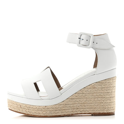 Hermes Goatskin Doll 60 Espadrille Wedge Sandals 36 White 1 of 4