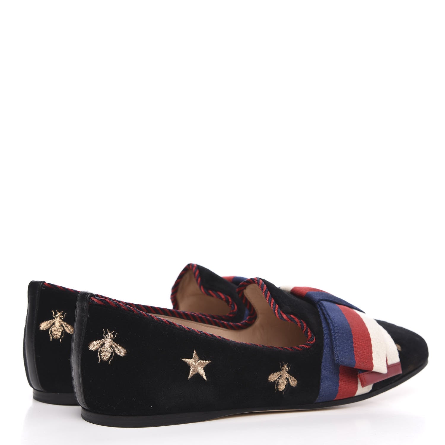 Gucci Velvet Bee Star Embroidered Sylvie Bow Loafers 36 Black 4 of 8