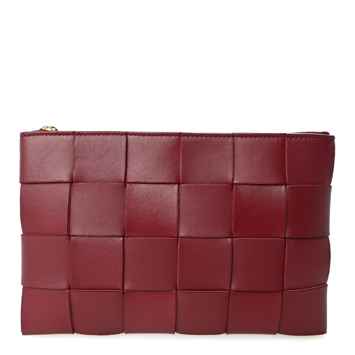 Nappa Maxi Intrecciato Small Cassette Flat Zip Pouch Bordeaux