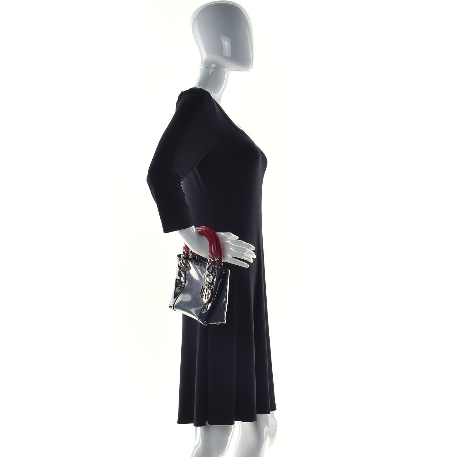 Christian Dior Patent PVC Mini Lady Dior Black Red 3 of 8