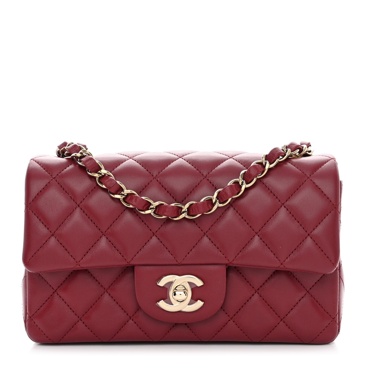 Lambskin Quilted Mini Rectangular Flap Burgundy