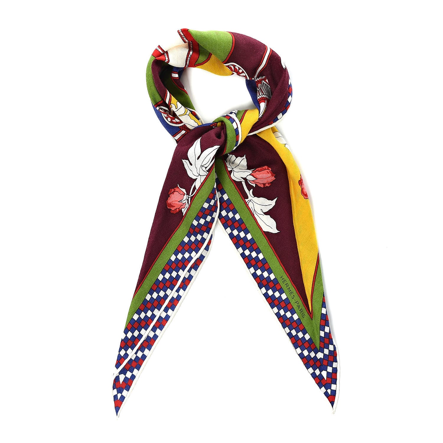Hermes Cashmere Silk Harnais Francais Remix Losange Scarf MM 1 of 6