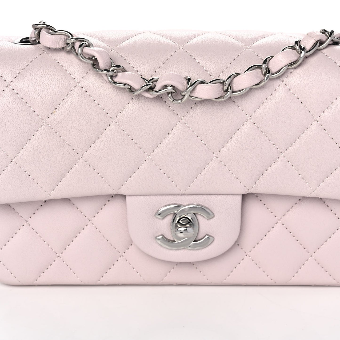 Lambskin Quilted Mini Rectangular Flap Light Purple