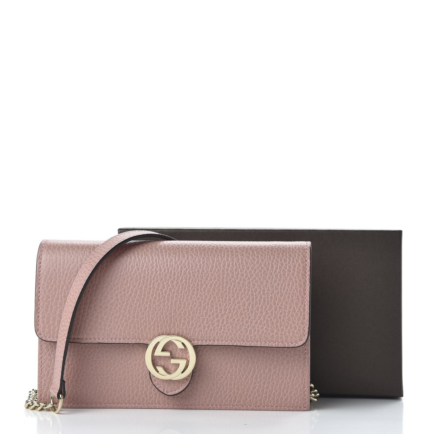 Dollar Calfskin Interlocking G Chain Wallet Soft Pink