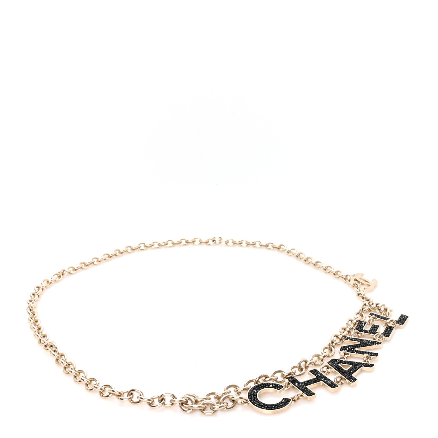 Chanel Crystal Logo Chain Belt Gold Black 1 of 4
