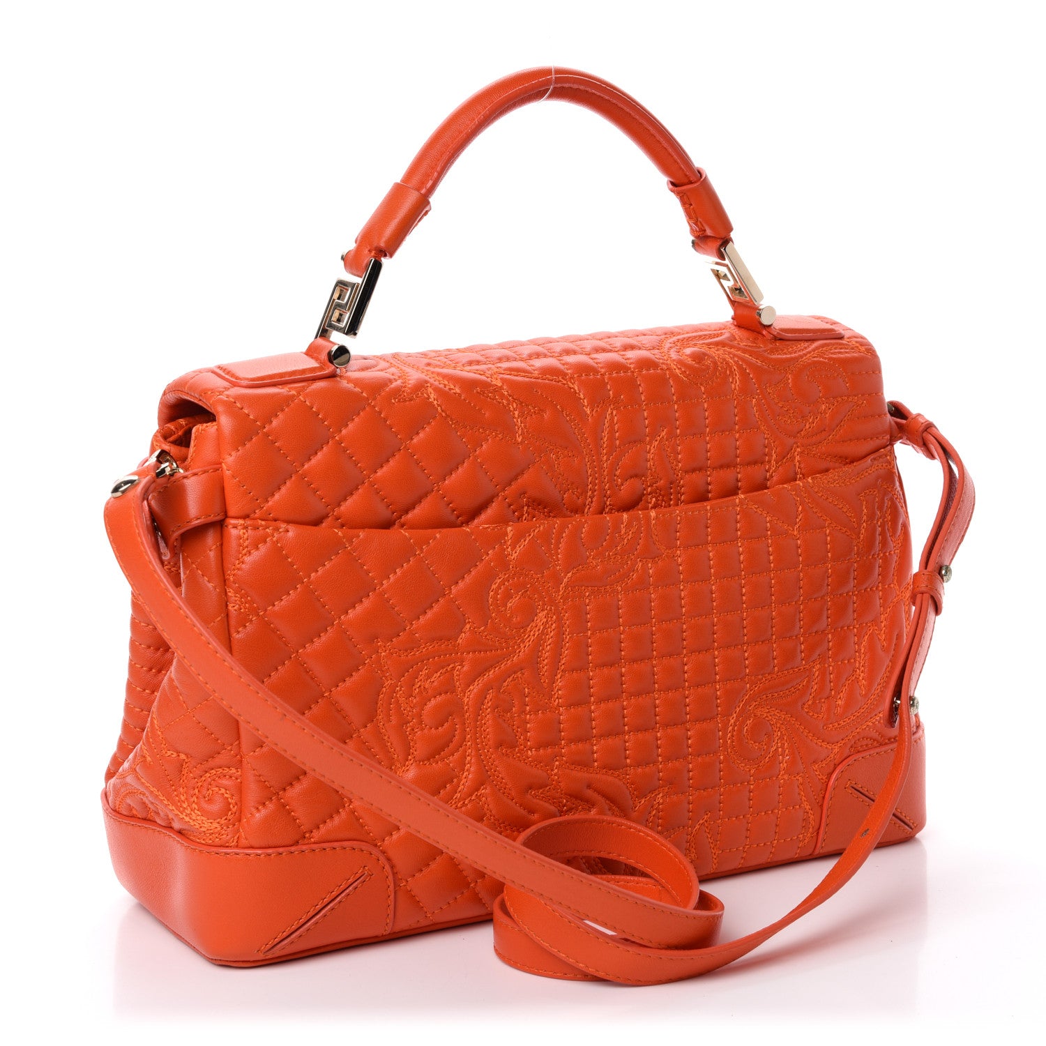 Versace Barocco Quilted Nappa Altea Vanitas Satchel Orange 3 of 10