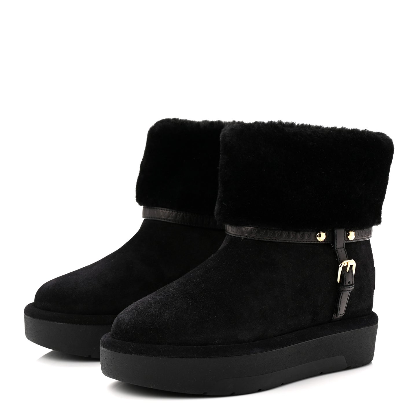 Suede Calfskin Shearling Aspen Platform Ankle Boots 38 Black