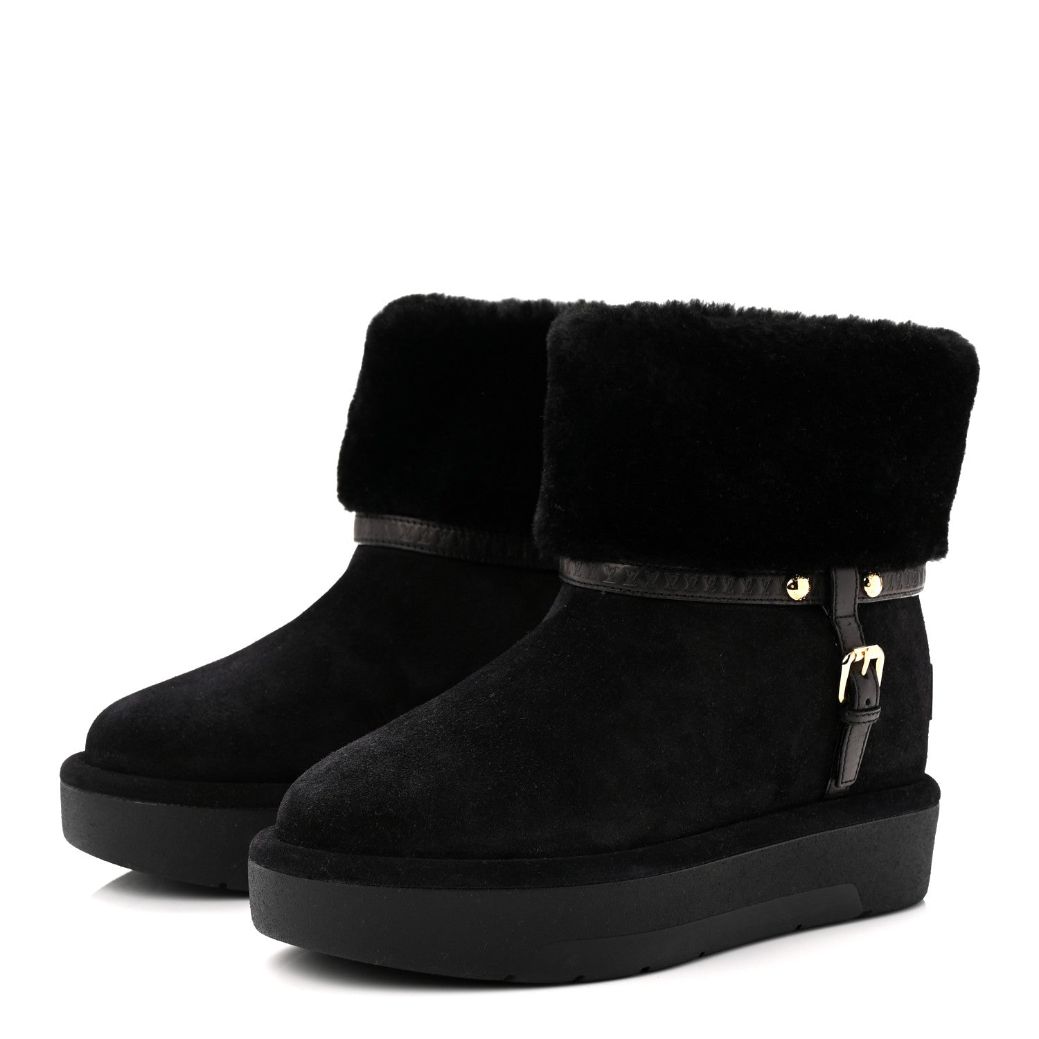 Louis Vuitton Suede Calfskin Shearling Aspen Platform Ankle Boots 38 Black 3 of 9