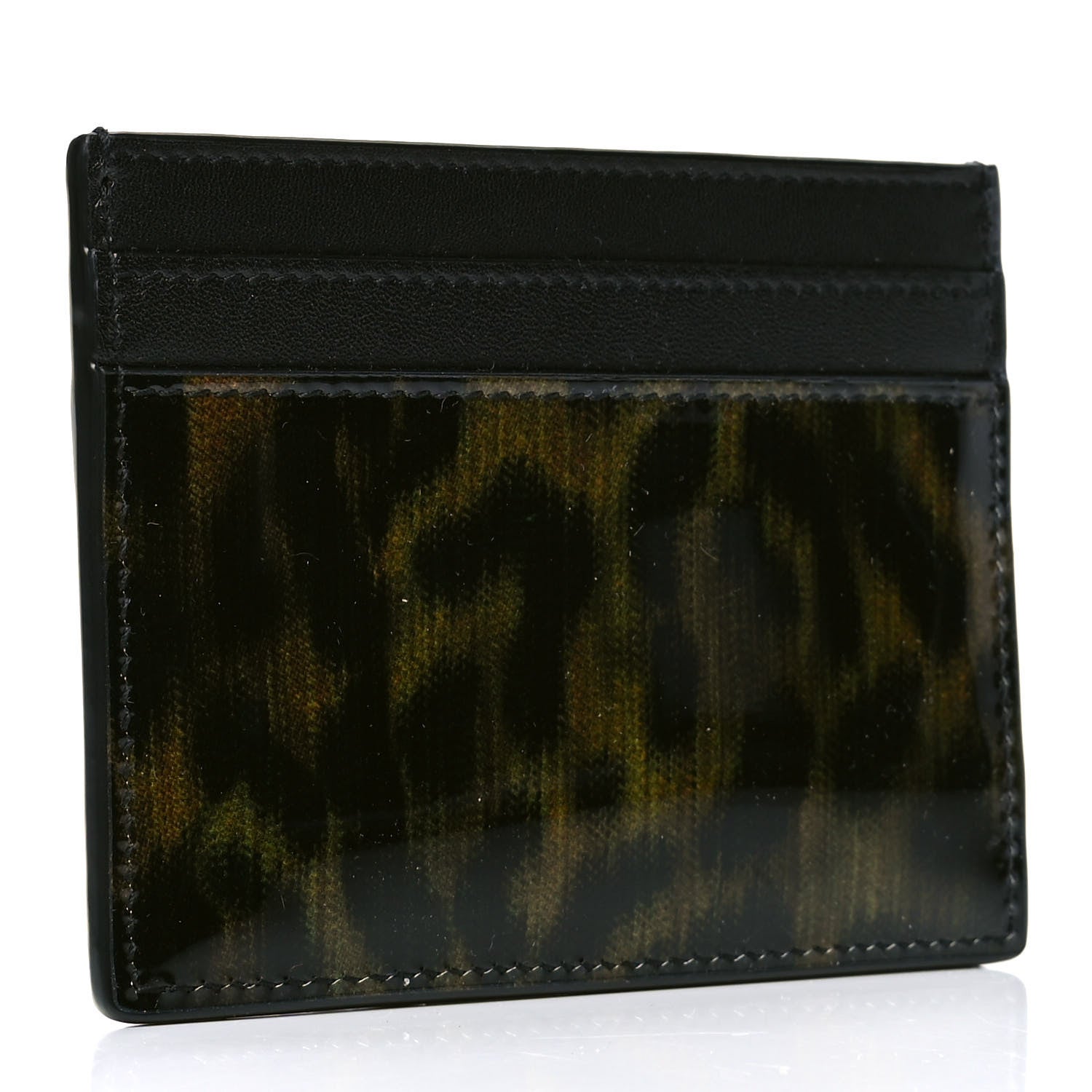 Saint Laurent Patent Calfskin Leopard Print Card Case Black Brown 2 of 4