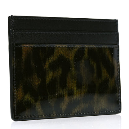 Saint Laurent Patent Calfskin Leopard Print Card Case Black Brown 2 of 4