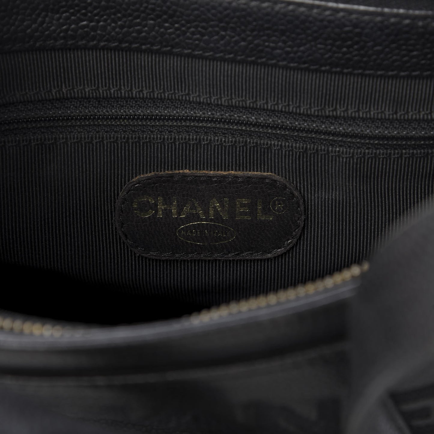 Caviar Embroidered Logo Shoulder Bag Black