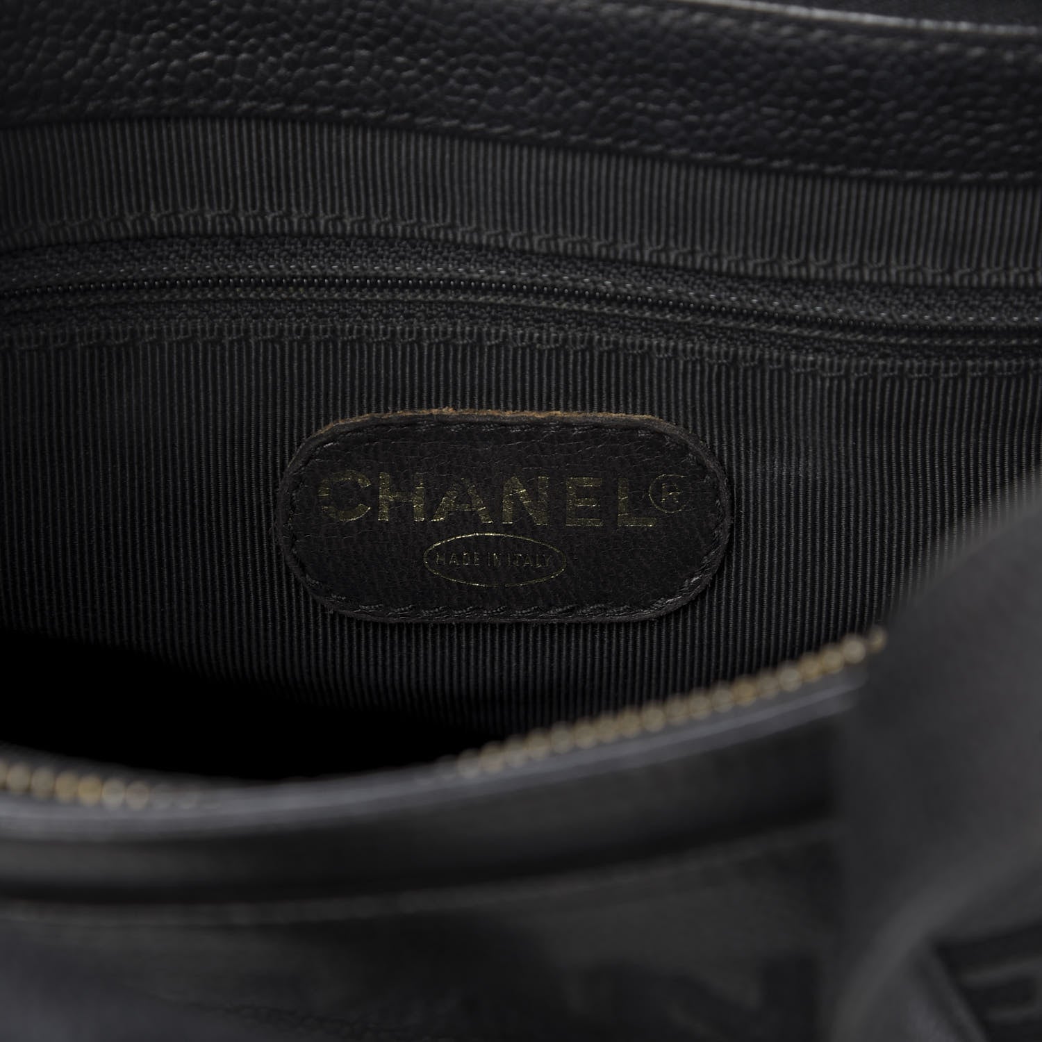 Chanel Caviar Embroidered Logo Shoulder Bag Black 8 of 13