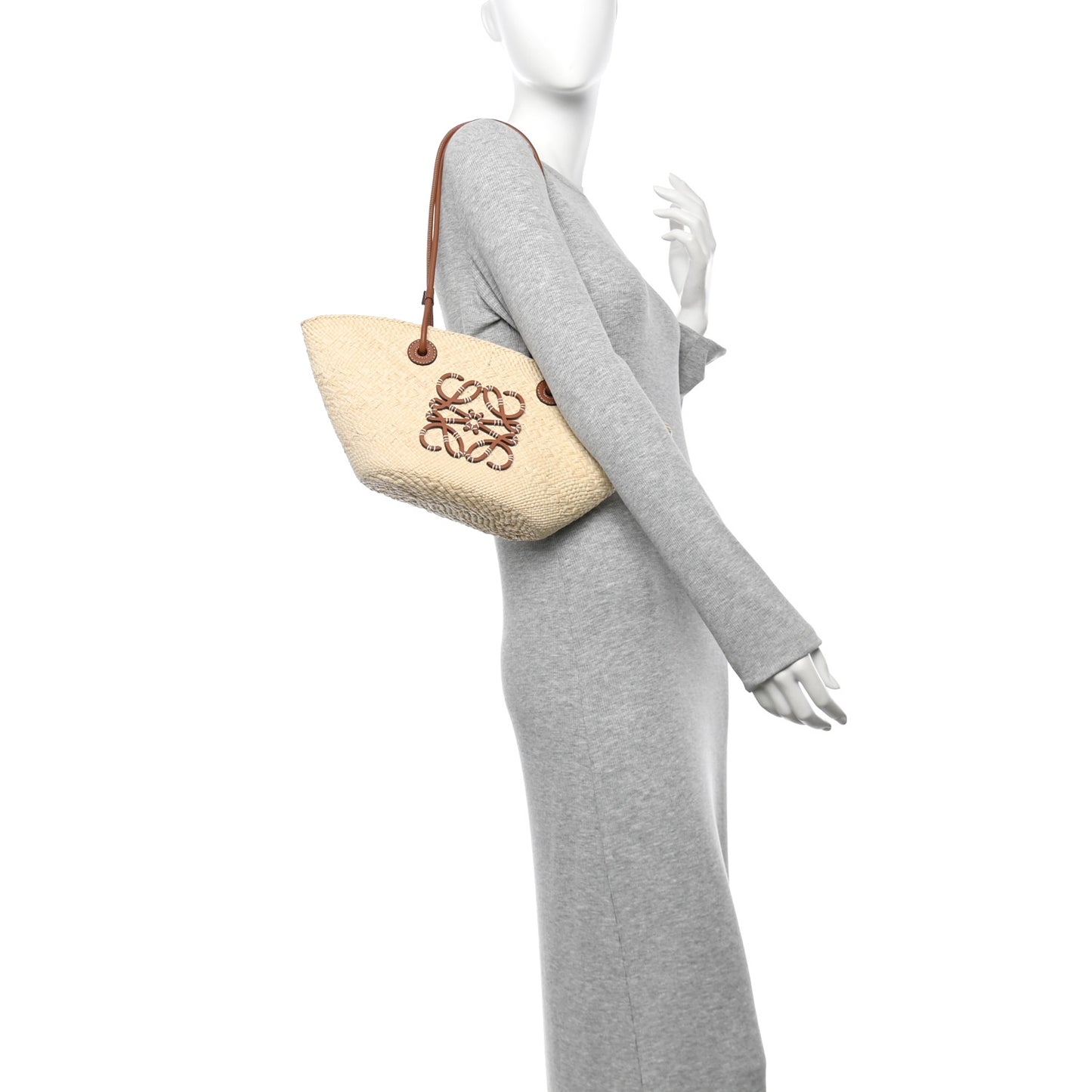 Calfskin Raffia Paulas Ibiza Small Anagram Basket Tote Bag Natural Tan