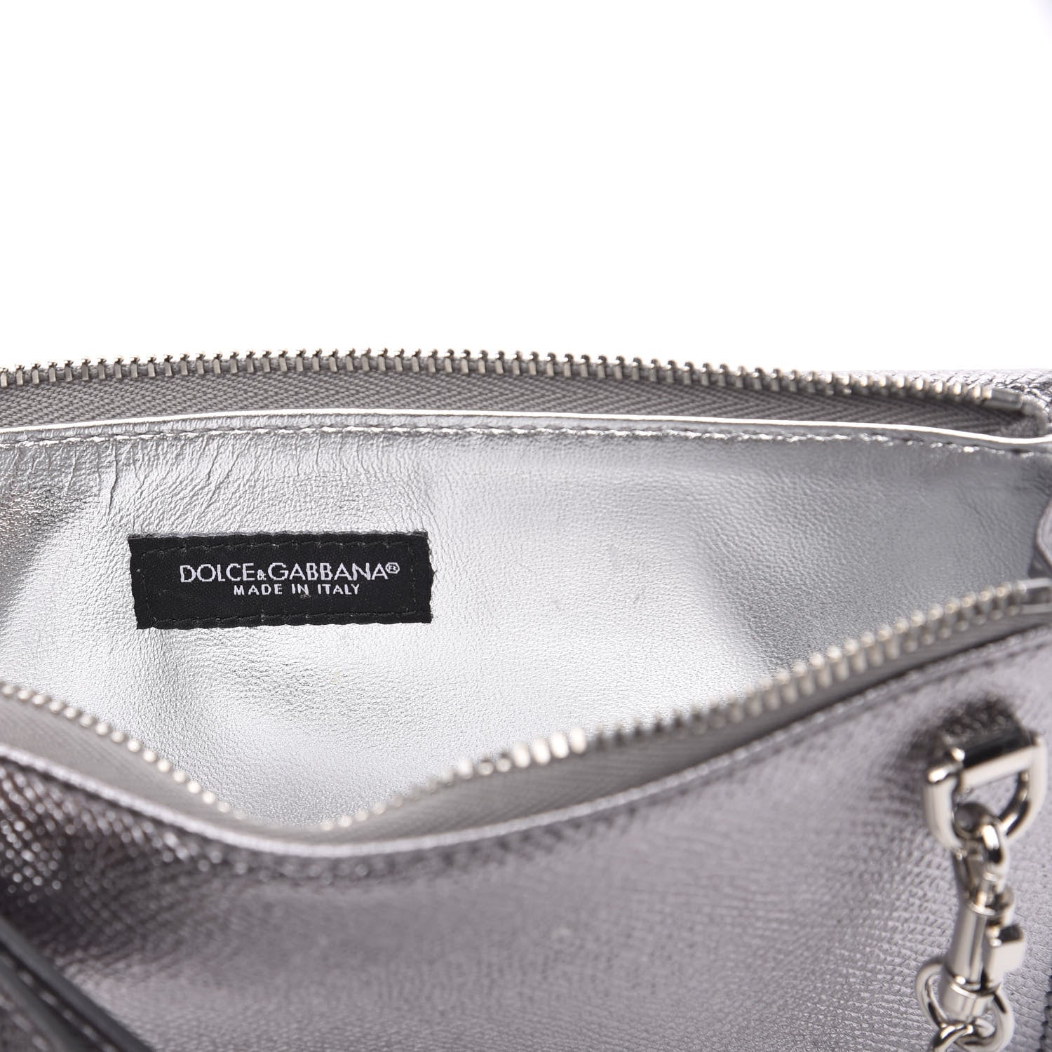 Dolce & Gabbana Metallic Dauphine Embellished Logo Chain Pouch Argento 6 of 10