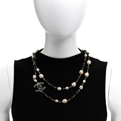 Chanel Pearl Beaded CC Long Necklace Silver Black 2 of 5