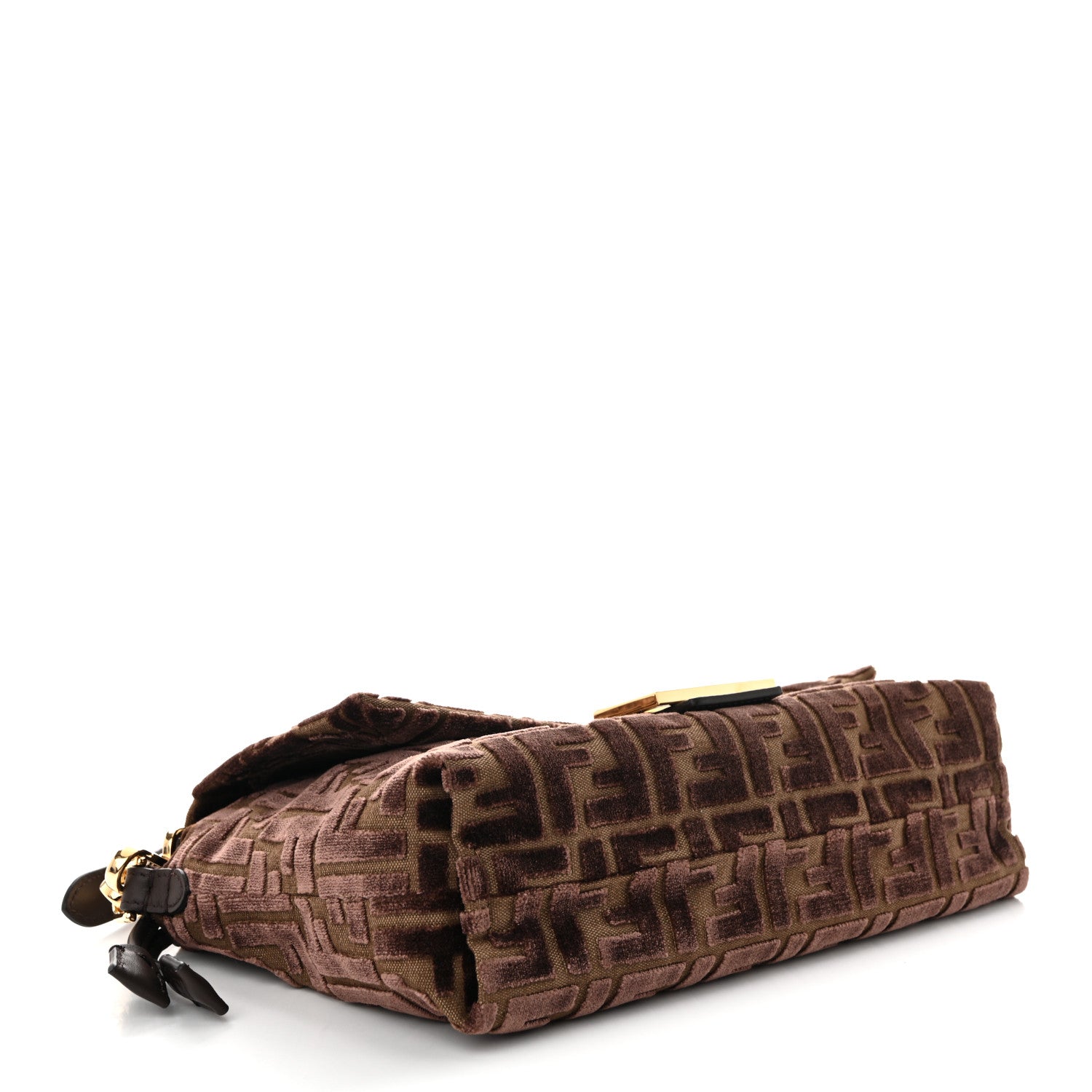 Fendi Velvet Fabric Jacquard FF Vitello Grace Medium Mamma Baguette Dark Brown 4 of 11