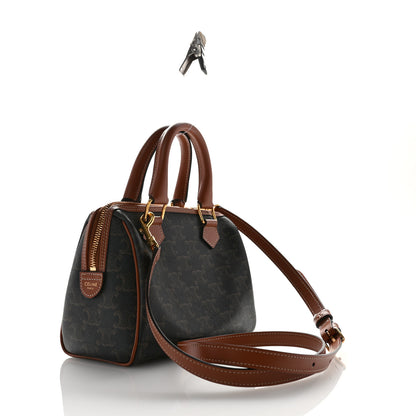 Celine Triomphe Canvas Calfskin Small Boston Bag Tan 3 of 12