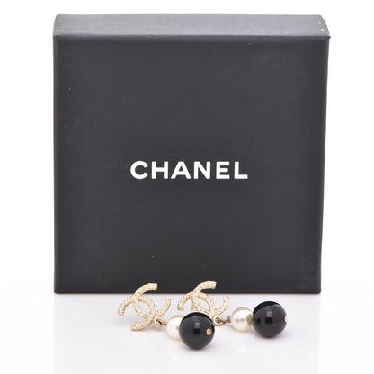 Chanel Pearl Bead CC Drop Earrings Black Gold 5 of 5